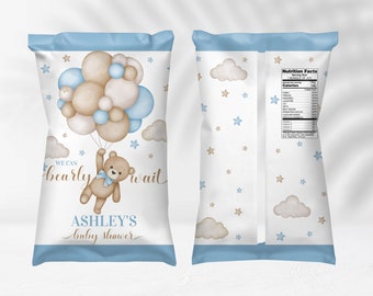 Baby Shower Chip Bag - Editable - Teddy Bear - It's a Boy - We can bearly wait