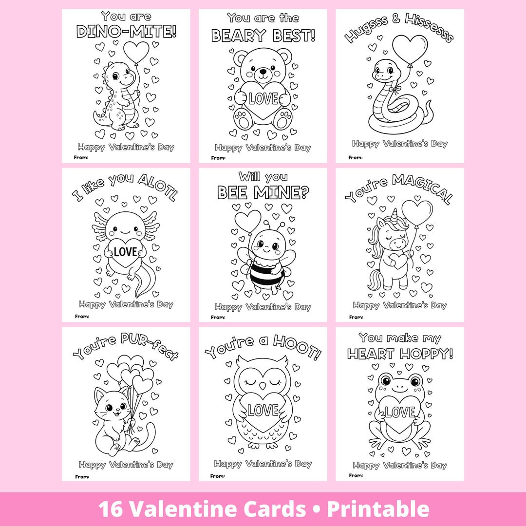 Coloring Valentine Cards - Printable - Kids Valentines - School ...