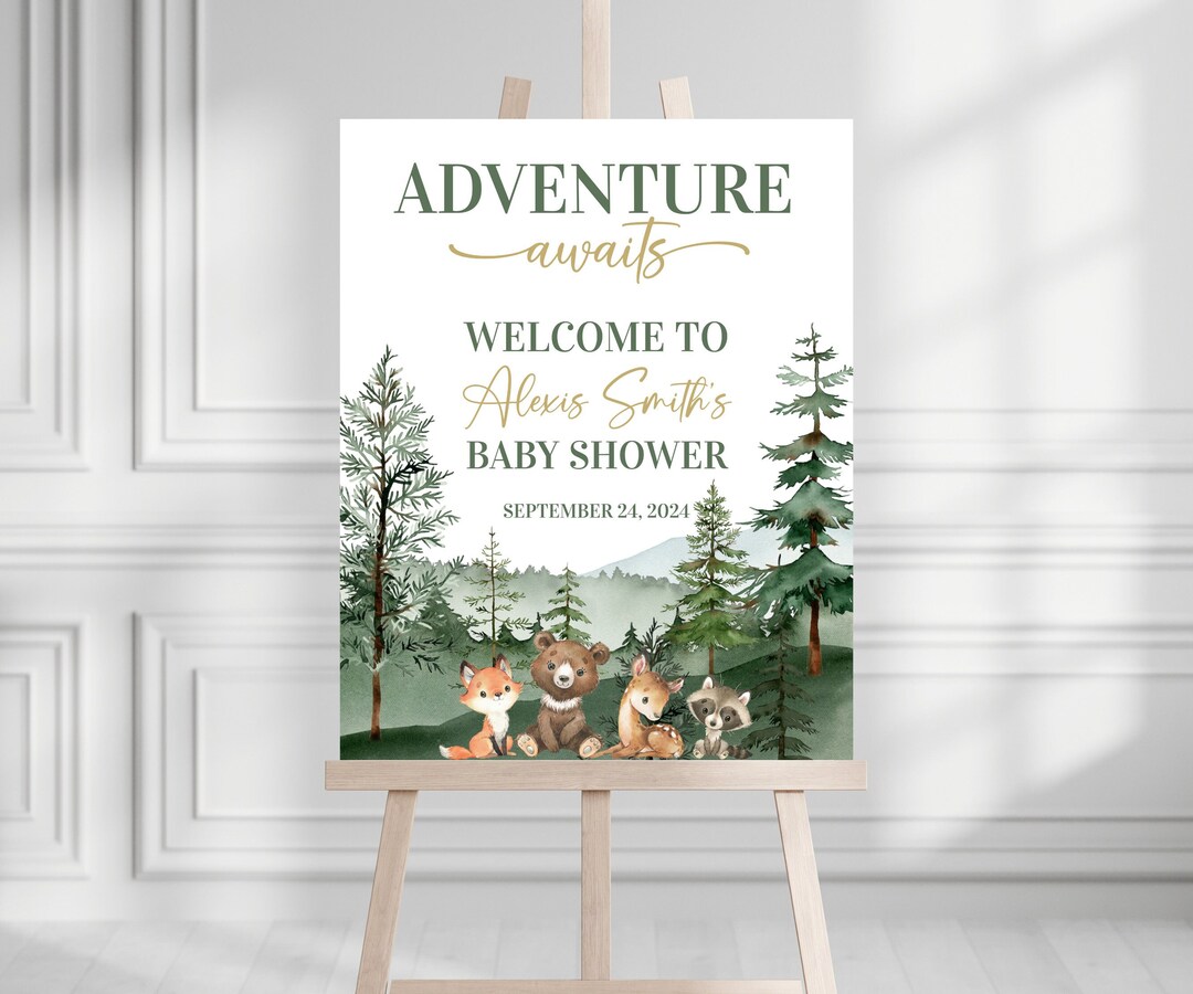 Woodland Baby Shower - Welcome Sign - Editable - Printable - Adventure ...