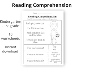 reading comprehension printable worksheet first grade etsy canada