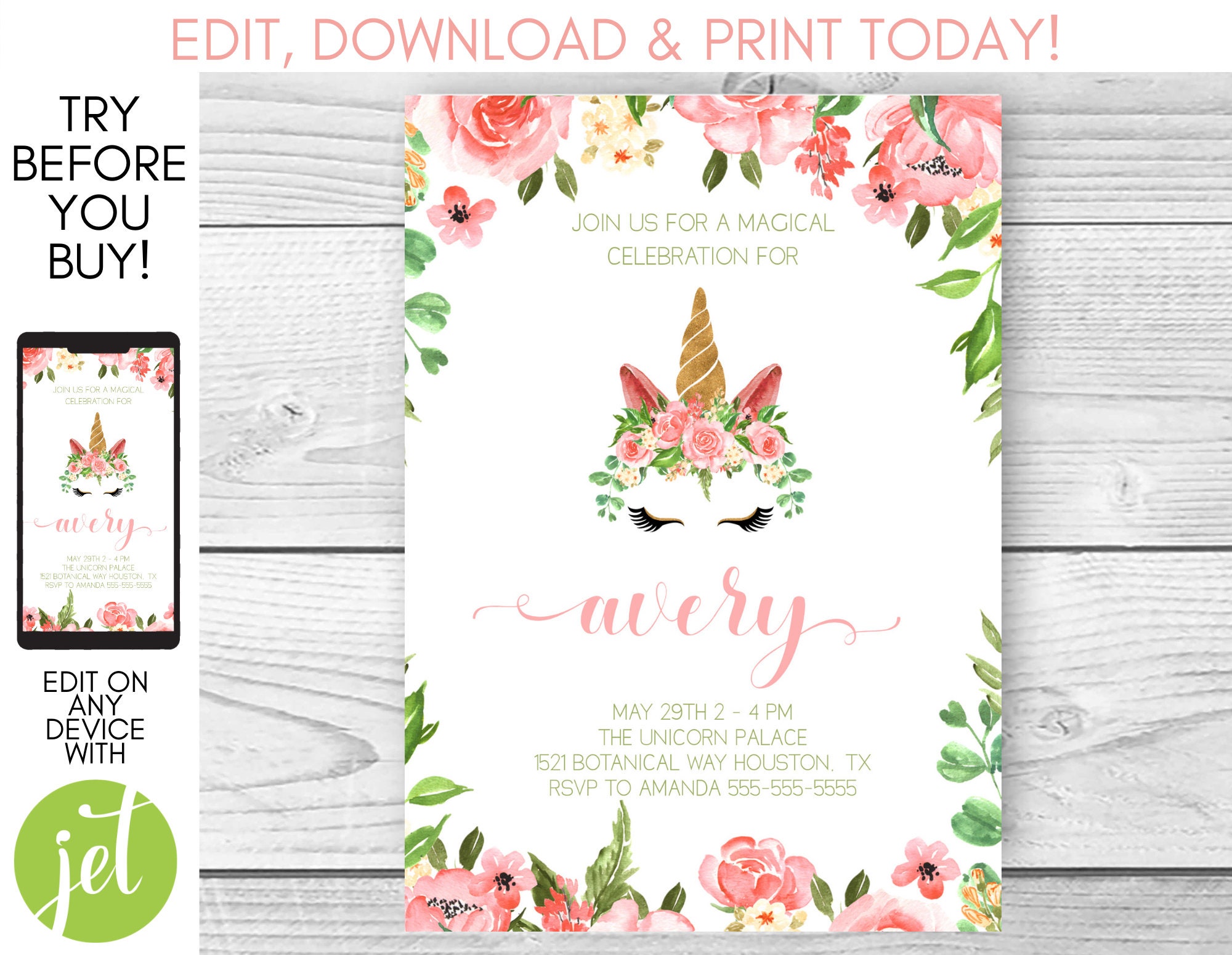 unicorn birthday invitation editable printable custom etsy