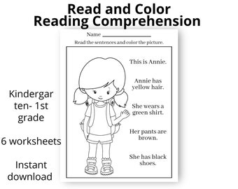 read and color kindergarten first grade worksheets etsy australia