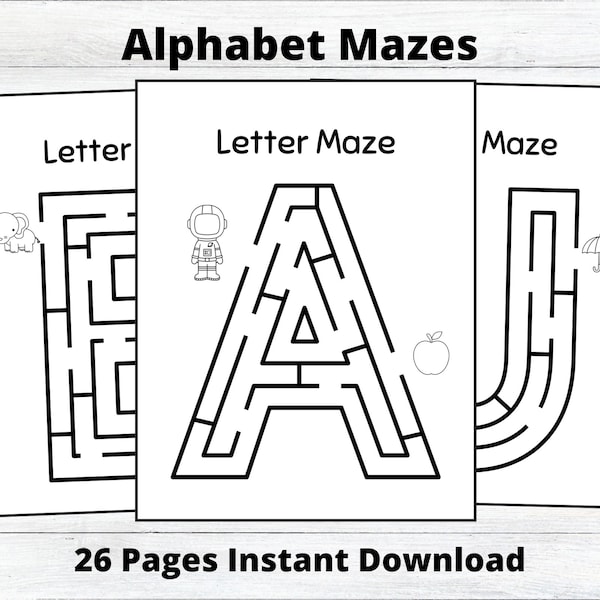 Alphabet Maze - Worksheets - Printable - Instant download