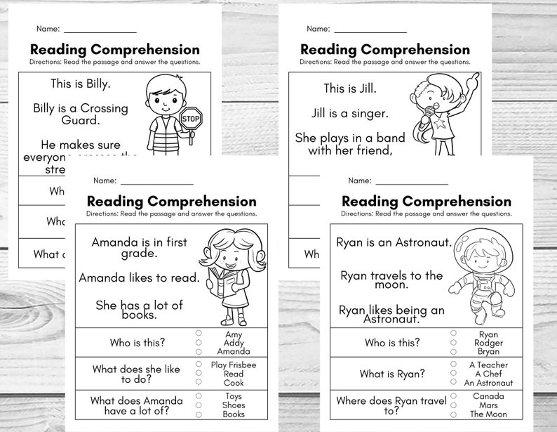 reading comprehension worksheets printable kindergarten etsy australia