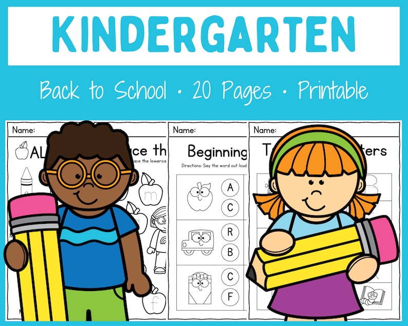 May include: A set of printable kindergarten worksheets for back to school. The worksheets feature a colourful apple, a car, and a book. The worksheets are designed to help children learn the alphabet and beginning sounds. The worksheets are 20 pages long and are printable.