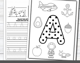 Alphabet Worksheets - Printable - Tracing - Coloring - Homeschool - Teacher - Kids - Letters - Kindergarten - Prek - Toddlers - Practice
