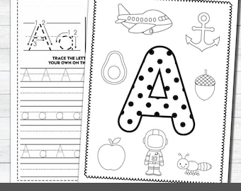 Alphabet Worksheets - Printable - Tracing - Coloring - Homeschool - Teacher - Kids - Letters - Kindergarten - Prek - Toddlers - Practice