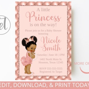 Princess baby shower - Editable invitation - Rose Gold - Invitation template - Printable - Download