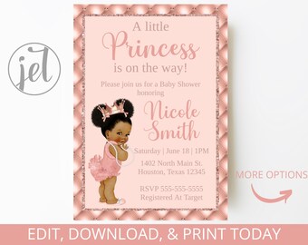 Princess baby shower - Editable invitation - Rose Gold - Invitation template - Printable - Download