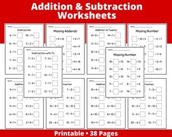 Feuilles de travail mathématiques - Imprimables - Téléchargement instantané - Addition - Soustraction