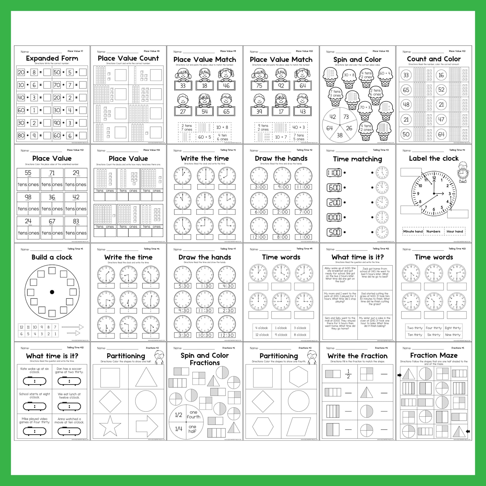 First Grade Worksheets - Math - Printable - Homeschool - Teacher ...