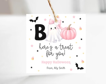 Boo Gift Tag - Editable - Treat Tags - Canva Template - Pink Ghost