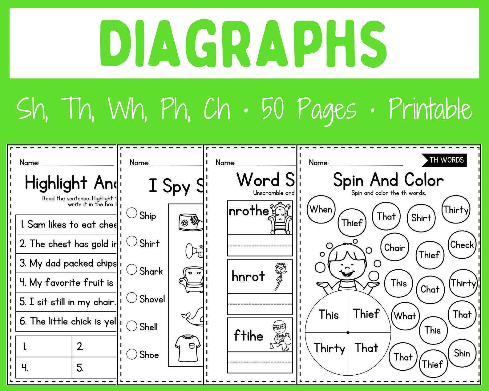 Year R Diagraphs Worksheets.pdf Printable Worksheets - Diagraphs - Beginning Sounds - First Grade ...