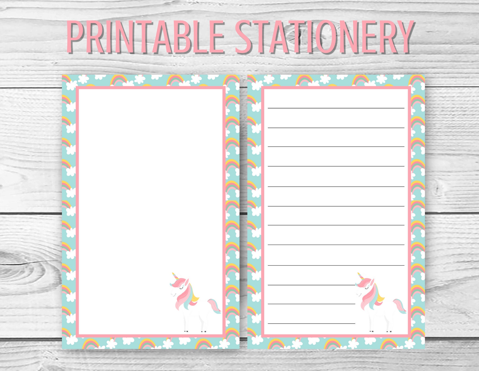Unicorn stationery Printable Instant download | Etsy