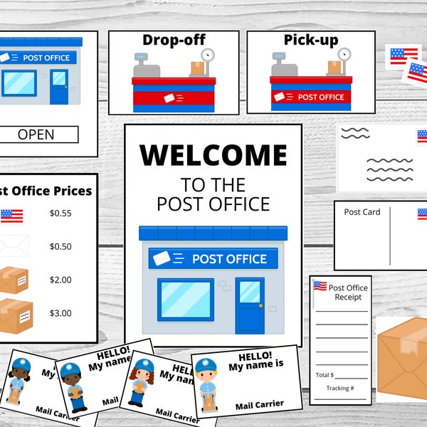 Post office pretend play - Dramatic play - Printable - Mail carrier - Mail man - Postal service - Instant download