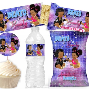Ensemble Beats or Beauty - Modifiable - Imprimable - Fête de révélation du sexe - Emballage - Sac de chips - Emballage de chocolat - Étiquette d'eau - Décorations de cupcakes