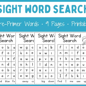 Word search - Sight Words - Printable - Worksheets - Pre-k - Kindergarten