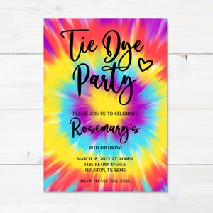 Tie Dye Invitation Birthday Party Instant Download Printable Invitation ...