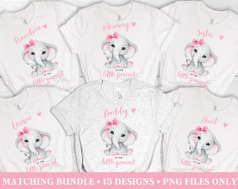 Baby shower sublimation - PNG - Instant download - Elephant baby shower - Little Peanut - It's a Girl- Matching shirt designs