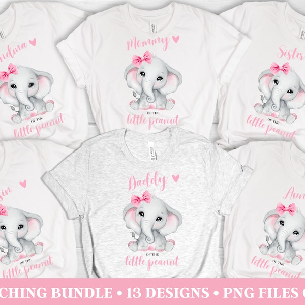 Baby-Dusche-Sublimation - PNG - Sofortiger Download - Elefant Baby-Dusche - Little Peanut - It's a Girl - passende Shirt-Designs