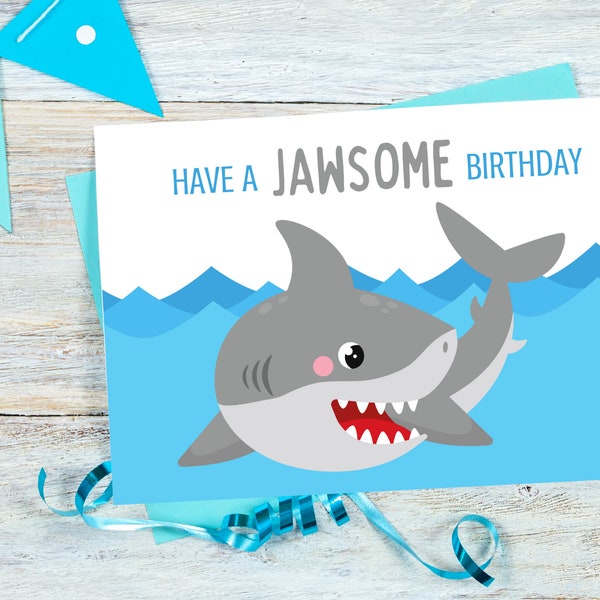 Printable Birthday Card - Instant Download - Boys Birthday Card - Sharks Birthday Card