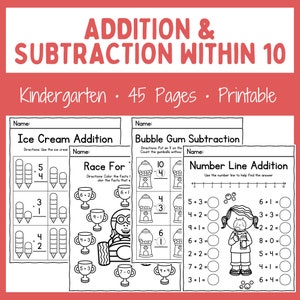 Fogli di lavoro di matematica - Stampabile - Download istantaneo - Addizione - Sottrazione - Asilo