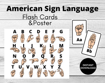 Alphabet Flash Cards - American sign language - Printable - ASL - Instant download - PDF