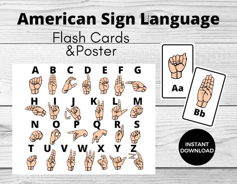 Alphabet Flash Cards American sign language Printable Etsy