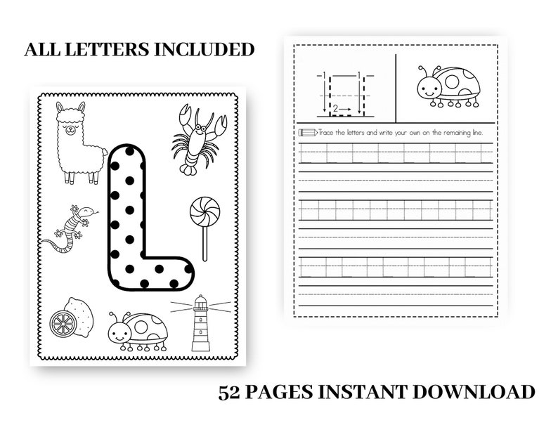Alphabet Worksheets Printable Tracing Coloring Homeschool Teacher Kids Letters Kindergarten Prek Toddlers Practice zdjęcie 2