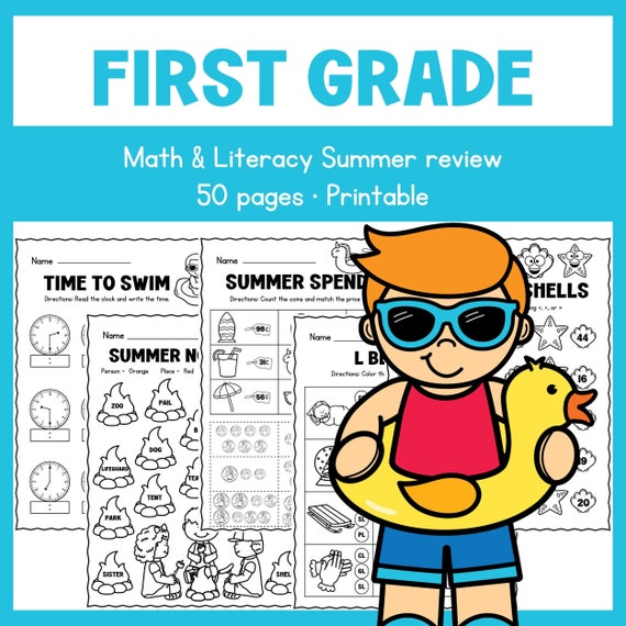 First Grade - Summer Review - Worksheets - Printable - Homeschool - Teacher Resources - Instant Download