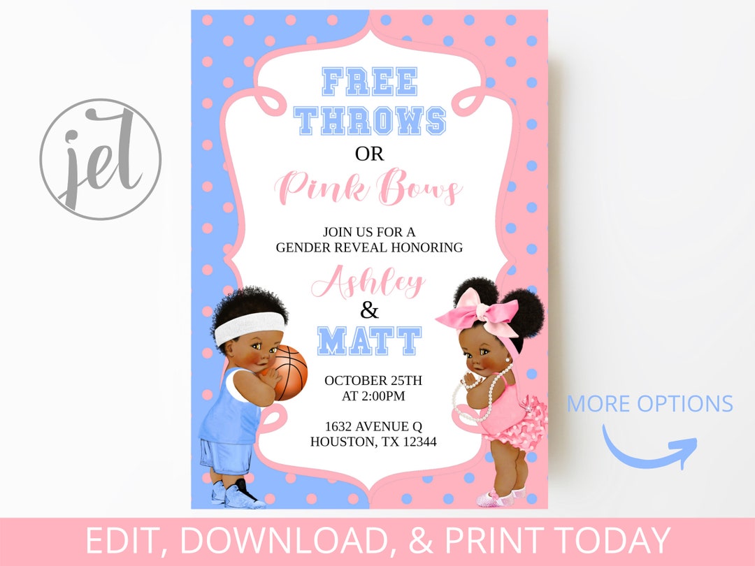 Free Throws or Pink Bows Invitation Editable Printable - Etsy