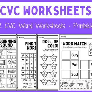Cvc word worksheets - Printable - Instant download - Kindergarten - First grade - Homeschool - Teacher resources - Digital Download
