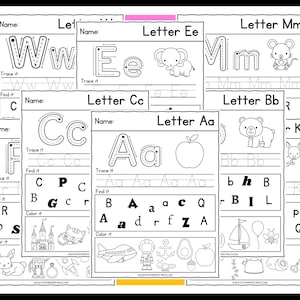 Alphabet Worksheets - Printable - Instant Download - Prek ...
