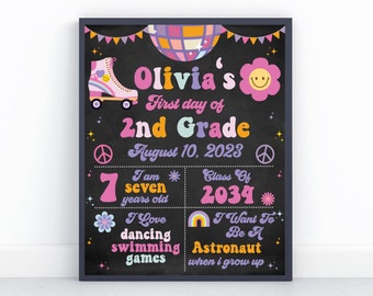 First day of school sign - Editable - Printable - Groovy - Retro - Chalkboard - Digital download - Kindergarten - 1st grade - 2nd grade