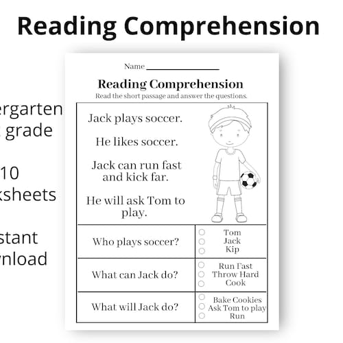 reading comprehension printable worksheet first grade etsy