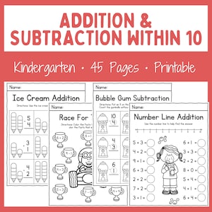 Math Worksheets Printable Instant download Addition Subtraction Kindergarten image 5