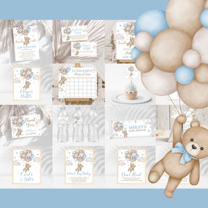 Editable Baby Shower - Bundle - Bear Baby Shower - Baby Boy - Printable - Decorations - Favors - Package - We can bearly wait