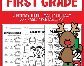 First Grade Worksheets - Printable - Homeschool - Teacher Resources - Instant Download - Winter Themed - No prep - Christmas Activities