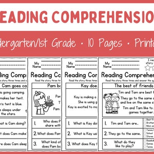 Reading Comprehension - Printable - Kindergarten - First Grade - Worksheets - Instant download