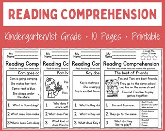 Reading Comprehension - Printable - Kindergarten - First Grade - Worksheets - Instant download