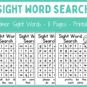 Word Search - Sight Words - Worksheet - Printable - Instant download - Kindergarten - Activities