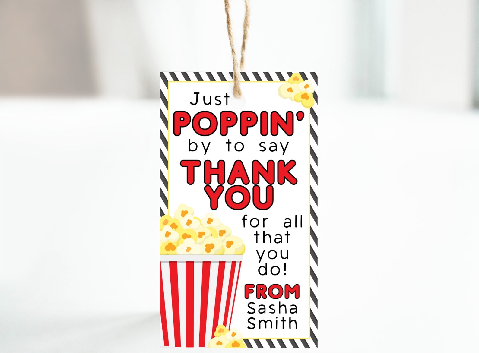 Popcorn Gift Tag Editable Printable Appreciation Gift Etsy