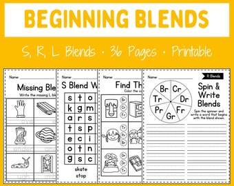 Blends Arbeitsblätter zum Ausdrucken - Ausdrucken - Bündel - Sprachkunst - Sofortiger Download