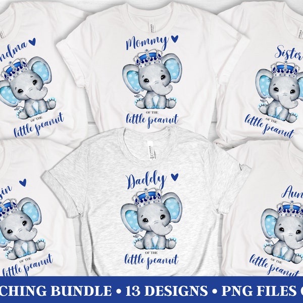 Baby shower sublimation - PNG - Instant download - Elephant baby shower - Little Peanut - It's a boy - Matching shirt designs