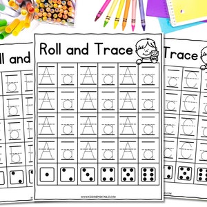 Roll and Trace - Hoja de trabajo - Alfabeto - Imprimible - Juego de dados - Jardín de infantes - Prek - Educación en el hogar - Recursos para maestros