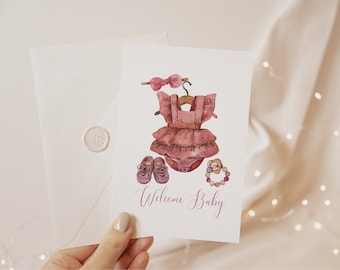 Baby Card - Printable - Instant download - Congratulations card - Baby shower card - Boho baby girl