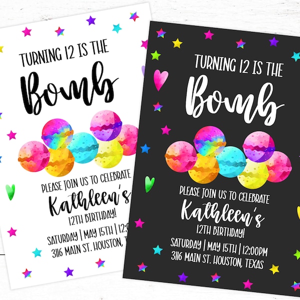 Editable invitation - Bath bomb birthday - Printable - Invitation template - Digital Download