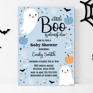 Editable little boo invitation - Halloween Baby Shower - Printable - Invitation template - Blue - Digital download - It&#39;s a Boy