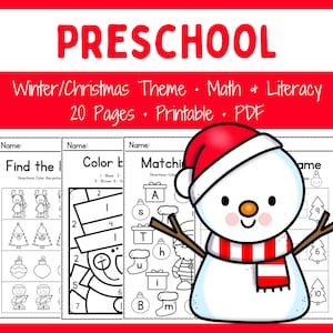 Prek Arbeitsblätter - Druckbar - Hausschule - Lehrerressourcen - Sofortiger Download - Winter Themen - Keine Vorbereitung - Weihnachtsaktivitäten - Vorschule
