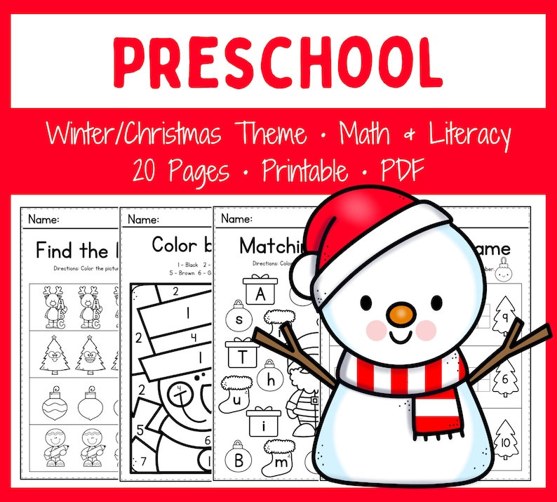 Prek Worksheets Printable Homeschool Teacher Resources Instant Download Winter Themed No prep Christmas Activities Preschool image 1